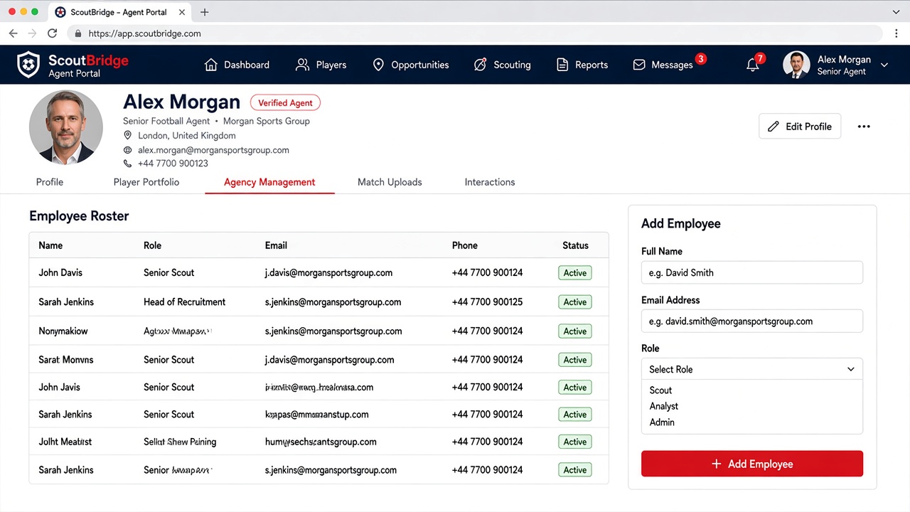 Agency management portal screenshot