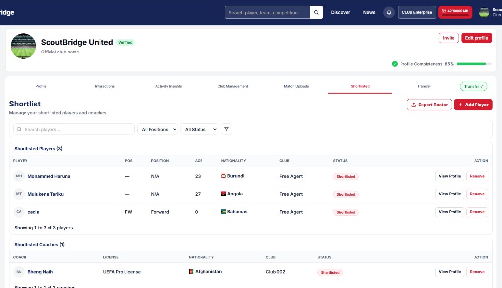 Shortlists portal screenshot