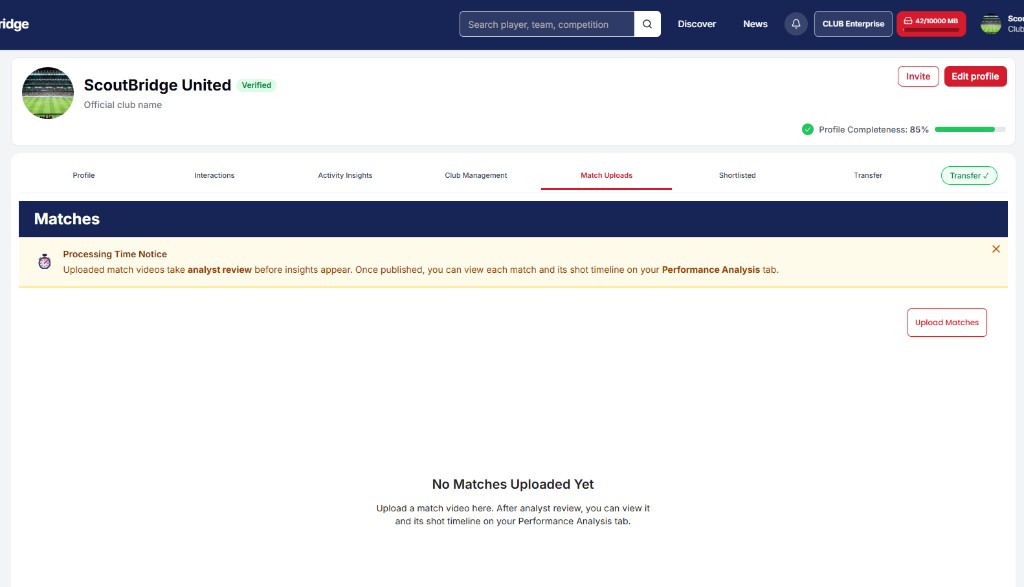 Match uploads portal screenshot