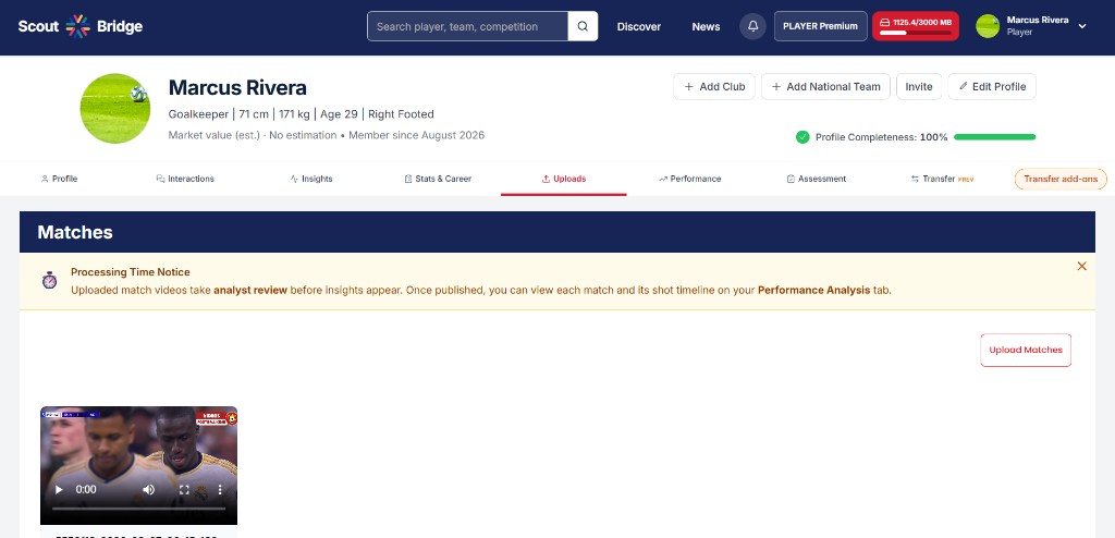 Match uploads portal screenshot