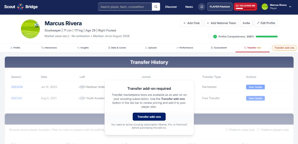 Transfer portal screenshot